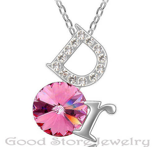 !!!last one in stock!!!BEAUTIFUL PINK SWAROVSKI NECKLACE IN 18K WHITE GOLD CLAD