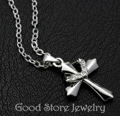 !!! last one in stock !!! BEAUTIFUL CROSS SWAROVSKI NECKLACE IN 18K WHITE GOLD CLAD