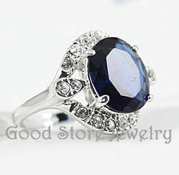 STRIKING SIMULATED SAPPHIRE DIAMOND RING ***SIZE 7