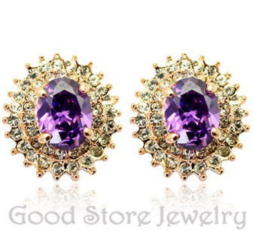CRAZY Valentine Sales! STUNNING 18KGP AMETHYST SWAROVSKI EARRING