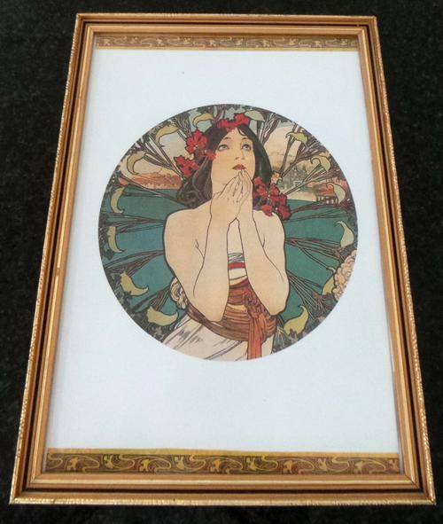 Beautiful Mucha Print Framed Behind Glass - A Stunning Art Nouveau Display Image