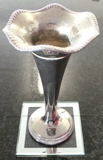 Exceptional Conic Shaped Silver Glint Vase with Undulating Curving Top drawn from the Nouveau Period