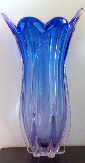 Solid Voluptuous Organic Blue Murano Vase - Very Large - In Perfect Condition - Size: 330mm X 190mm