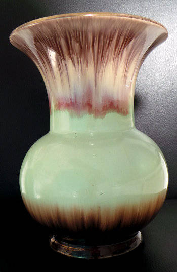 Large German/Bavarian Vase - Pastel Greens, Gold Highlights Aubergine Purples - Large:175mm x 130mm