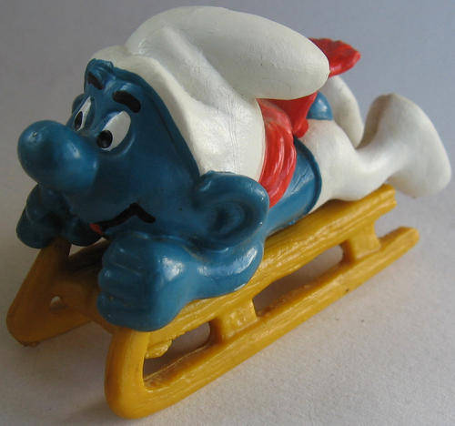 SNOW SLED SMURF 1980s SMURFS - Smurfs Peyo Schleich vintage collectable toy FIGURE