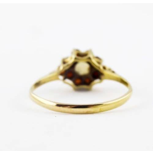 DAINTY VINTAGE ENGLISH GARNET AND OPAL 9CT YELLOW GOLD RING