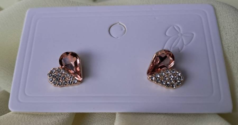 Diamante Heart Earrings - Gold, Soft Pink