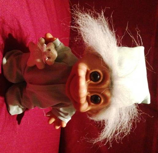 Russ Berrie Nighty Night Boy Troll Doll Toddler Baby Footie Pajamas Blue Hair