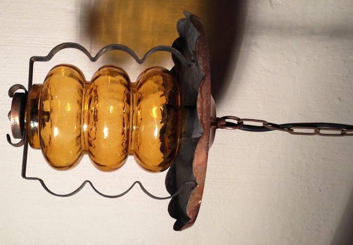 Copper and Glass Hanging Lantern Light
