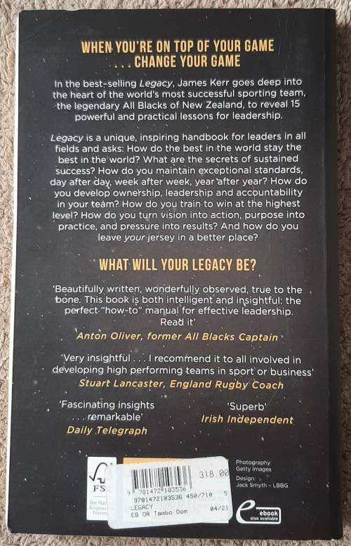 Legacy: 15 Lessons in Leadership  Author: James Kerr