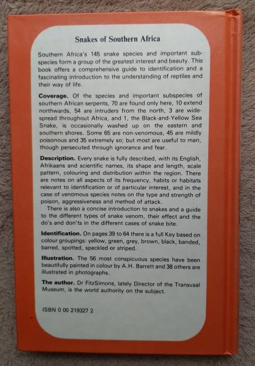 A Field Guide th the Snakes of Southern Africa - Author: V.F.M FitzSimons
