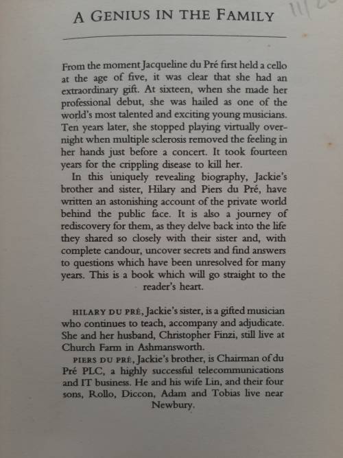A Genius in the Family: An Intimate Memoir By Jacqueline du Pré