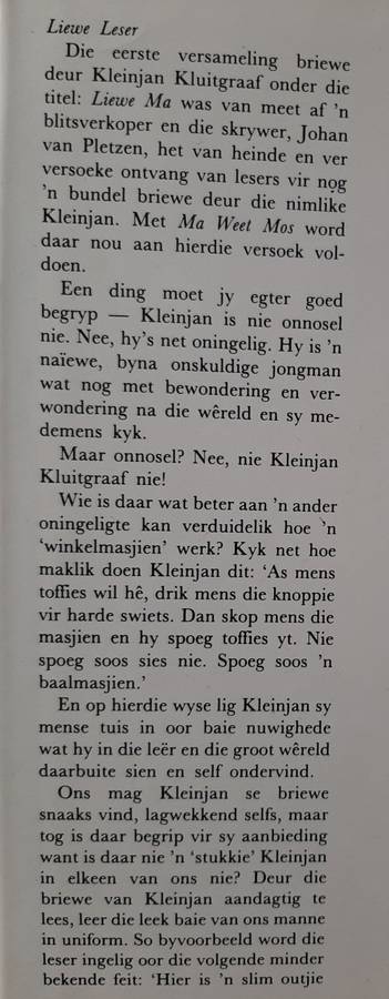 Ma Weet Mos: Nog Briewe van Kleinjan by Johan van Pletzen