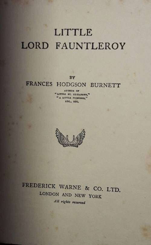 Little Lord Fauntleroy Mrs F H Burnett