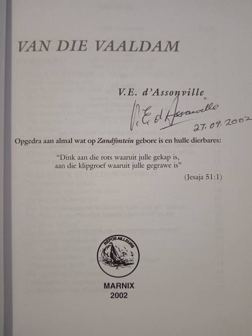 Op Die Bodem van Die Vaaldam by V.E. d`Assonville
