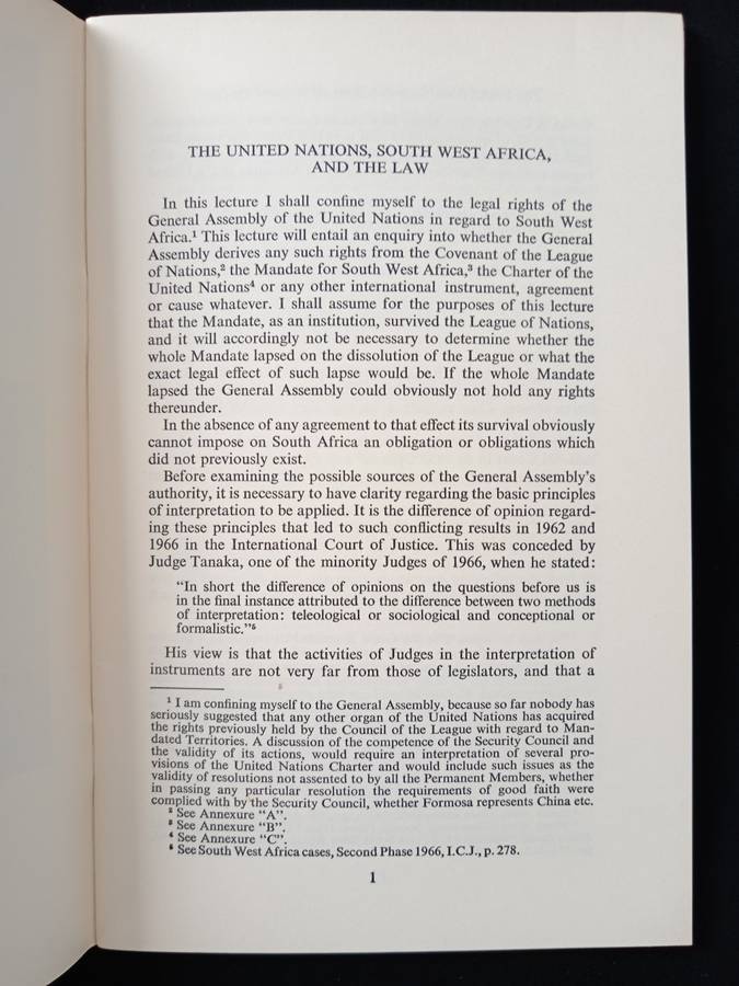 The United Nations, South West Africa & The Law by The Hon Mr Justice J T van Wyk