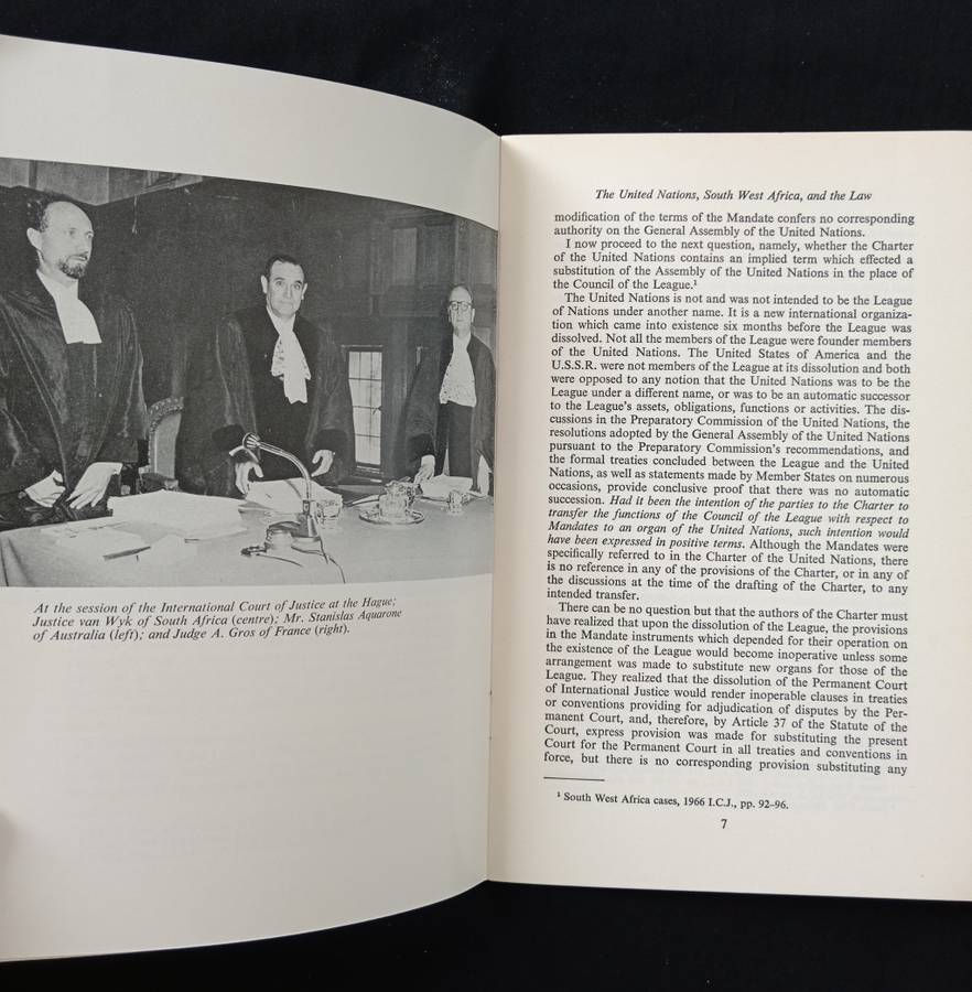 The United Nations, South West Africa & The Law by The Hon Mr Justice J T van Wyk