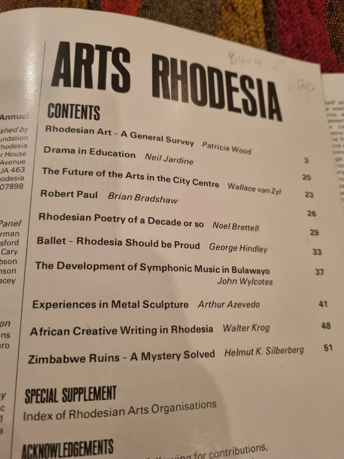 Arts Rhodesia. No. 1, 1978, Annual.