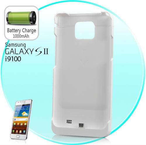 Ultra-Thin Extended Battery Power Pack Case for Samsung Galaxy S2 (LED Indicator, 1000 mAh) - White
