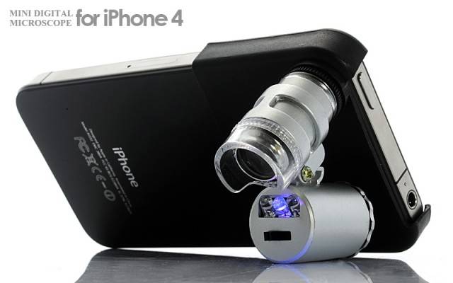 Mini Digital Microscope for iPhone 4 (60X Magnification, 2 LEDs, 1 UV Light)