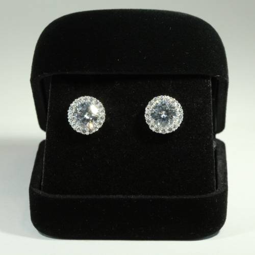 LARGE SOLITAIRE STUD SIM DIAMOND WITH SURROUNDS | SOLID 925 STERLING SILVER