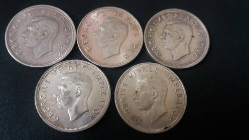 LOT OF FIVE CROWNS / 5 SHILLINGS - 1947 & 1949 - NICE CONDITION - BID PER COIN TO TAKE ALL