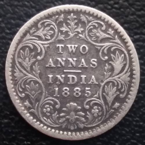 1885 INDIA 2 ANNNAS  SILVER COIN - RARE C Incuse Type B Bust, Type II Reverse