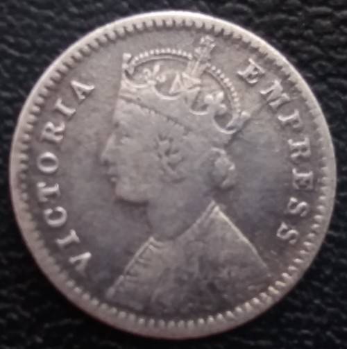 1885 INDIA 2 ANNNAS  SILVER COIN - RARE C Incuse Type B Bust, Type II Reverse
