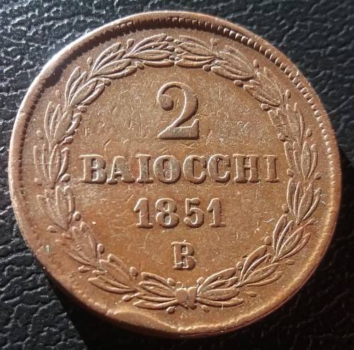 Italy 1851 2 BAIOCCHI Pius IX