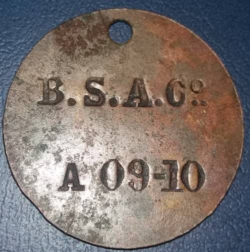 OLD RHODESIA  BSACo  HUT TAX TOKEN  1909-1910 MALE   -  AREA A  -  SHEET BRASS (Herns 800f)