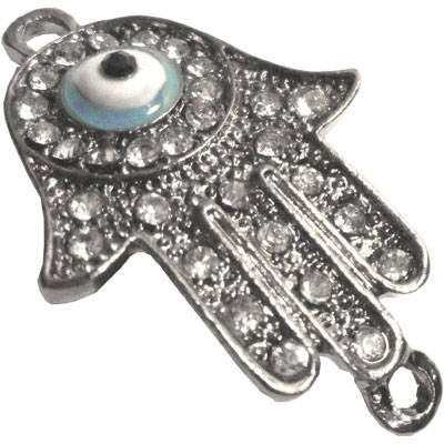 Connector 1-1 String 34x22mm, Evil Eye on Hamsa Hand with Diamante Insets, PROTECTIVE TALISMAN