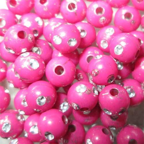 Acrylic Bling Bead 5mm with Rhinestone in Pink, pack of 100pcs