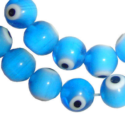 Glass Lampwork Evil Eye Round Bead in Blue 10mm