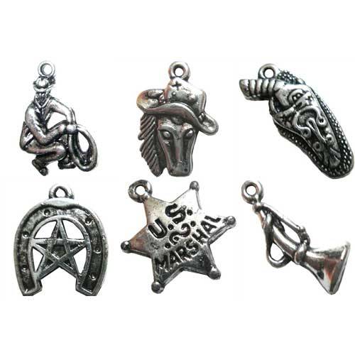CLEARANCE SALE ON CCB Acrylic Silvertone 6pc Cowboy Set of Charms