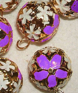 ~oOo~ DRC Imported Handcrafted 16mm Enamel on Brass CLOISONNE Filigree Bells in PURPLE