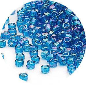 Av. 4mm BlueTranslucent  with AB Rainbow Lustre Irregular Glass Rocailles per 20g Pack (280++)