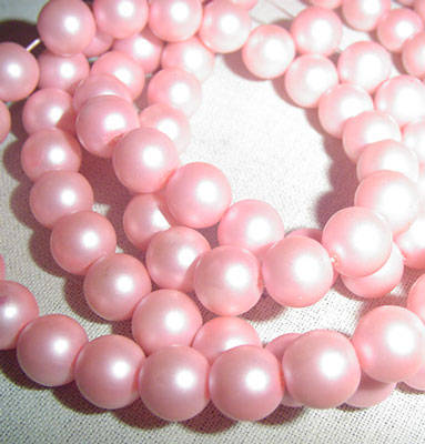 6mm Frosted Pink Round Glass Pearls