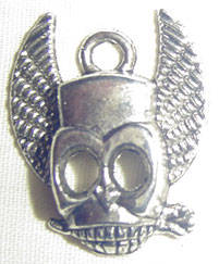 25x20mm Freaky Skull with Rose in Teeth Pendant in Silvertone Metal