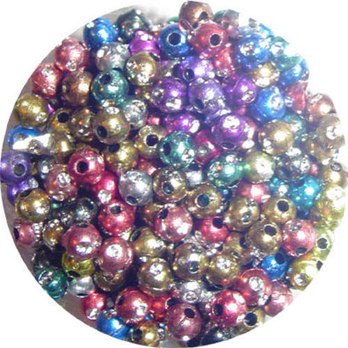 4mm Colourful Metallic with Rhinestone Acrylic Sparkly Beads Pack of 100pcs