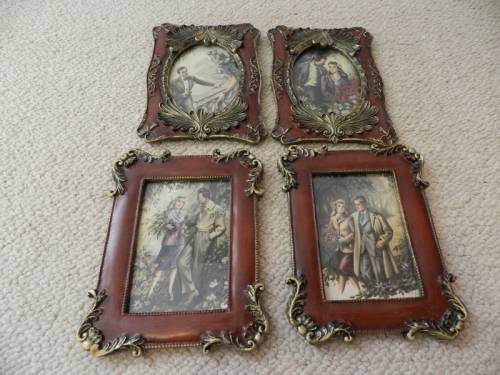 Picture Frames: Set of 4x vintage style resin frames with Gilt edging behind glass