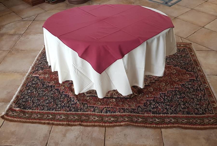 Round Cotton Table Cloth - Cream with Maroon overlay