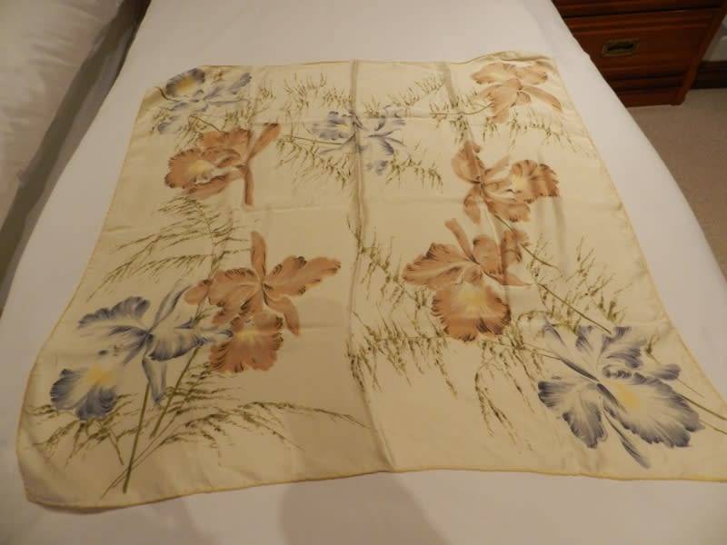 Vintage collectable Ladies scarf.  Classic pure silk square scarf with Floral blue and beige design