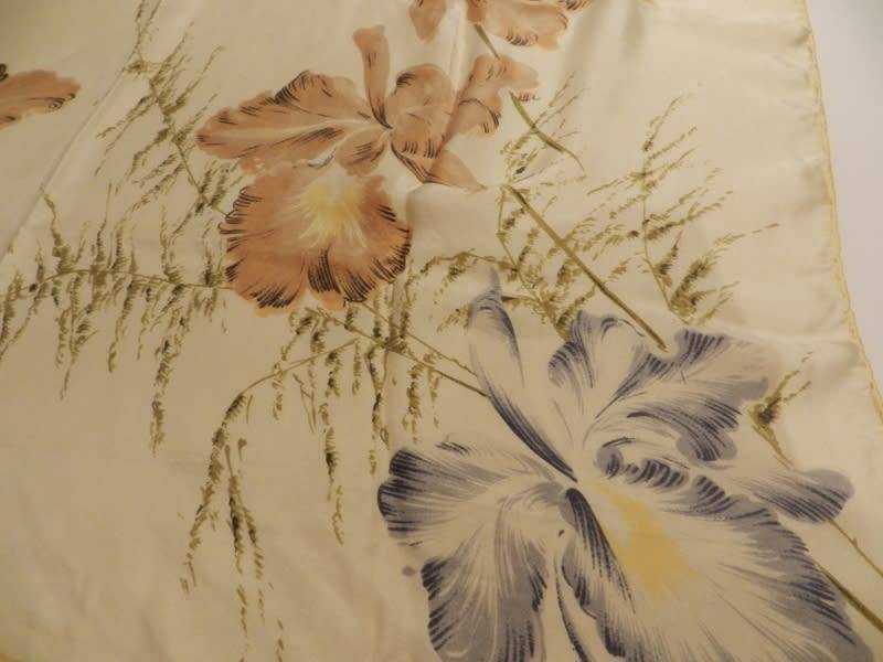 Vintage collectable Ladies scarf.  Classic pure silk square scarf with Floral blue and beige design