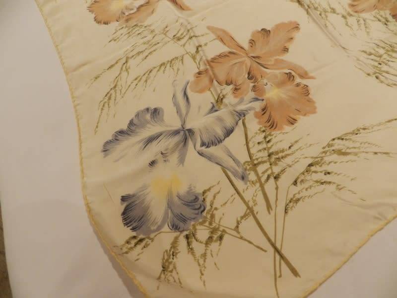 Vintage collectable Ladies scarf.  Classic pure silk square scarf with Floral blue and beige design