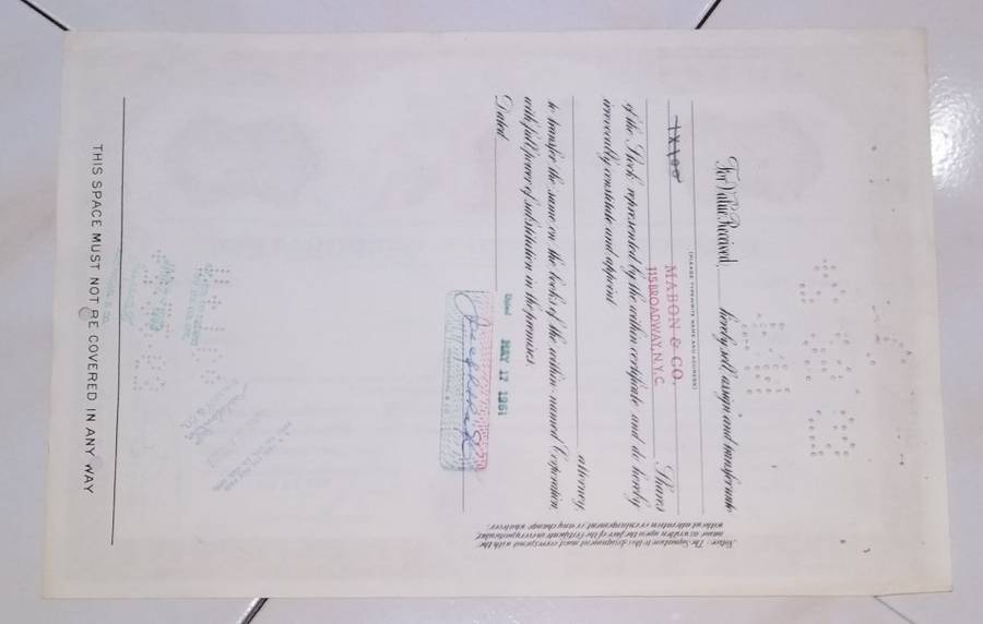 Stock / Bond SHARE CERTIFICATE - BALDWIN SECURITIES CORPORATION - 1961