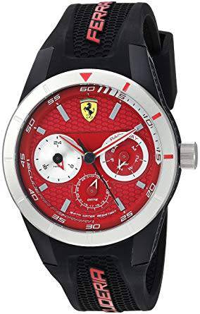 Ferrari Redrev T Red Dial Black Rubber Watch