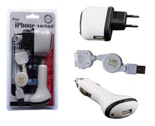 3 in 1 iPhone Charger-220V AC Charge, Car Charge, and Transfer Cable