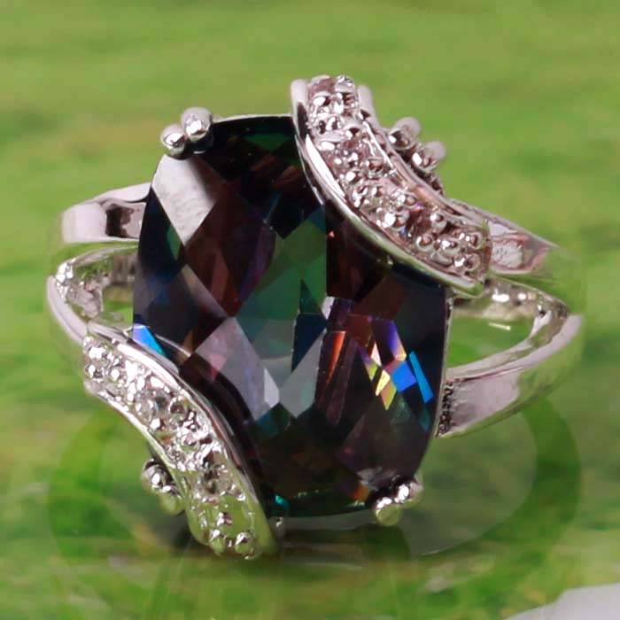 MYSTIC FIRE TOPAZ CZ & WHITE TOPAZ CZ RING CRAFTED IN HALLMARKED 925