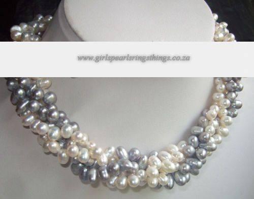 "END OF SEASON SALE!!" GENUINE GREY & WHITE FRESHWATER PEARLS MULTI-STRAND NECKLACE
