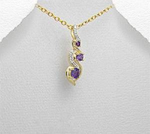 "GORGEOUS XMAS GIFT!" 14K GOLD VERMEIL GENUINE WHITE DIAMONDS & AMETHYST PENDANT